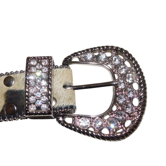 Calf Hair Genuine Leather Western Bling Belt Studs & Rhinestones Rodeo Cowgirl main image 5